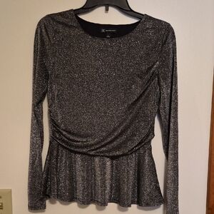 INC Concepts Womans Silver Metallic Top With Peplum SZ S